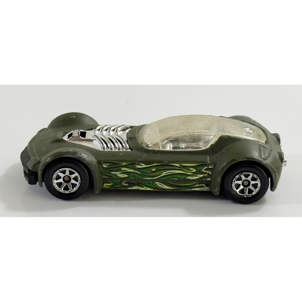 Hot Wheels Ballistik Toy Car Kids 1:64 Olive Green Flame Graphics 2001 Mattel